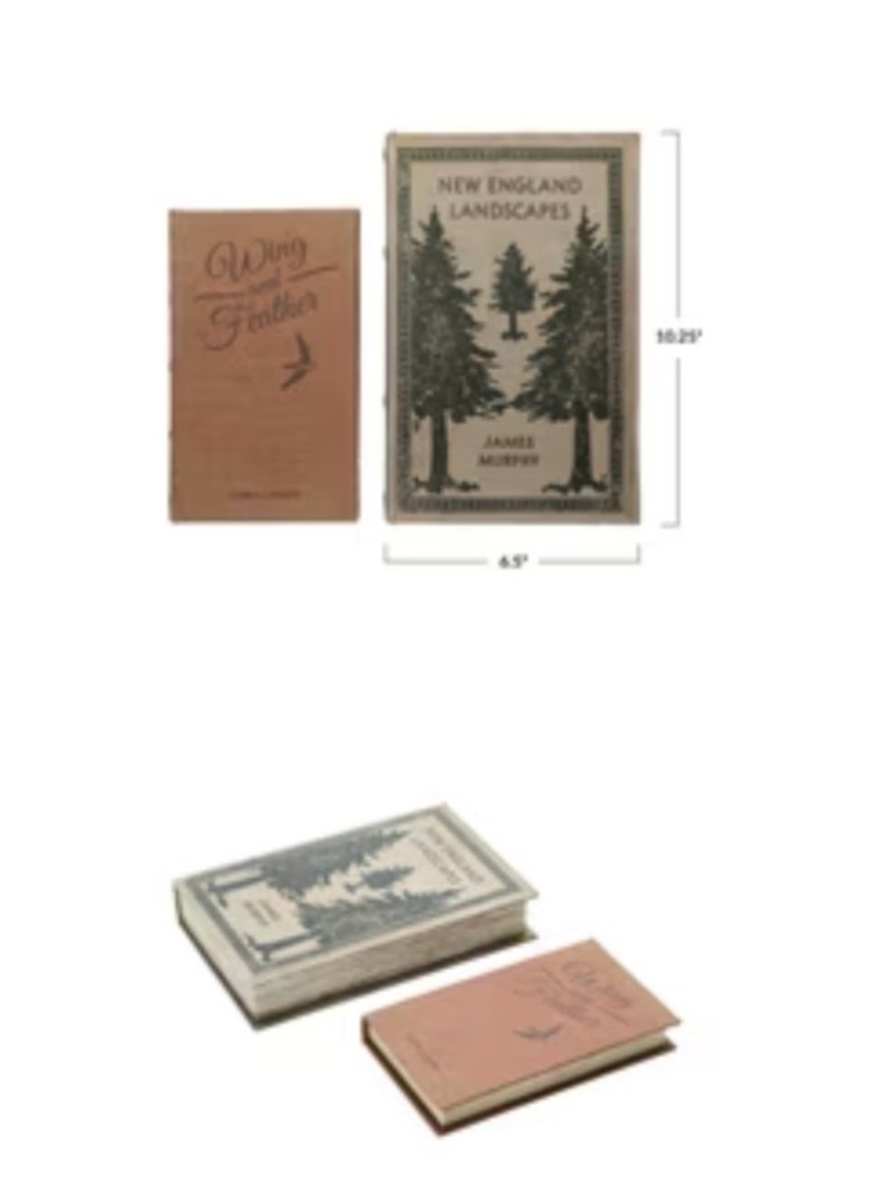 Creative Co-Op MDF & Canvas Book Storage Boxes, Set of 2 "New England Landscapes